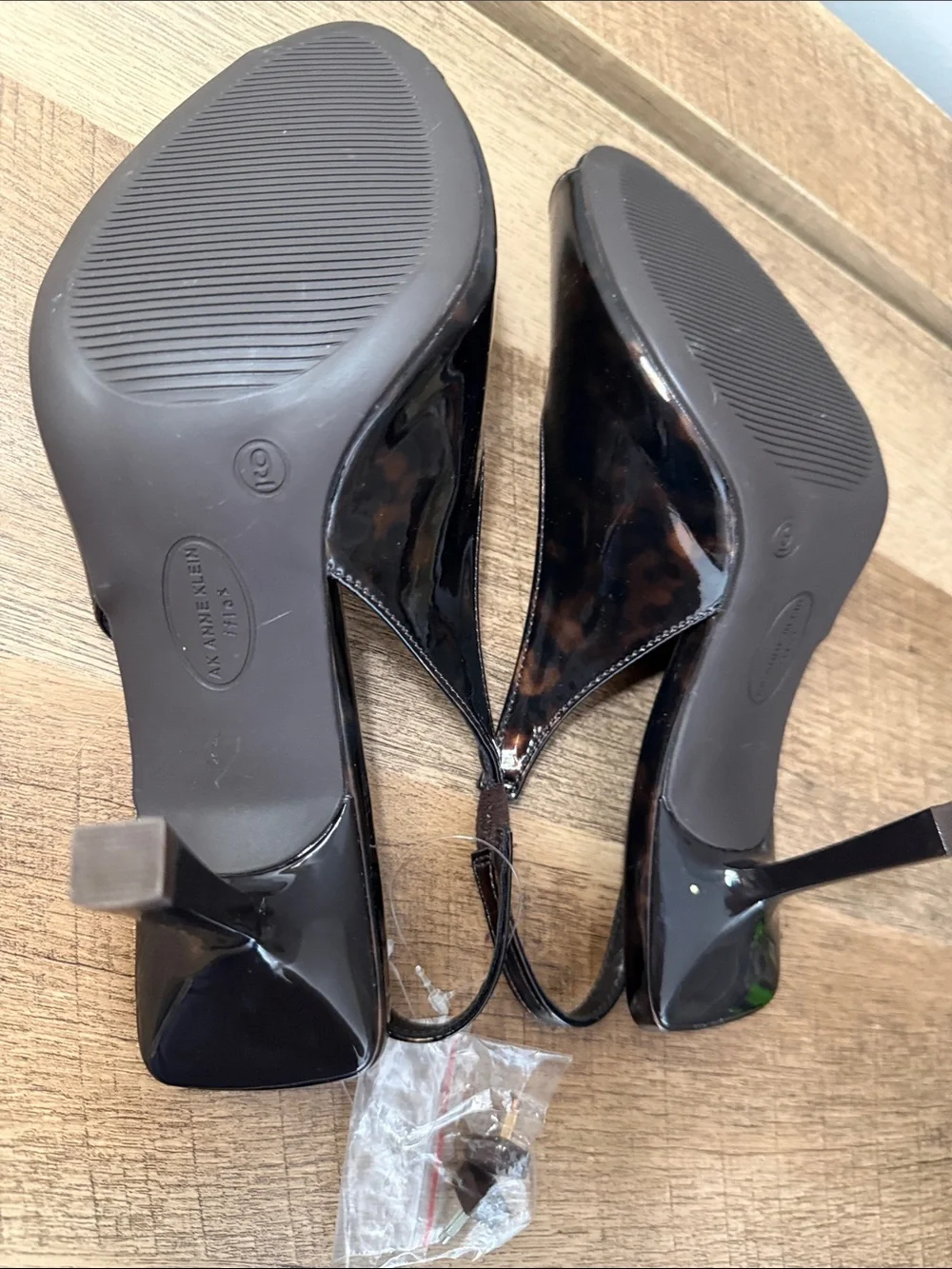 Anne Klein Dark Brown Tortoise Patent Peep-Toe Slingbacks, NWTs, size 9